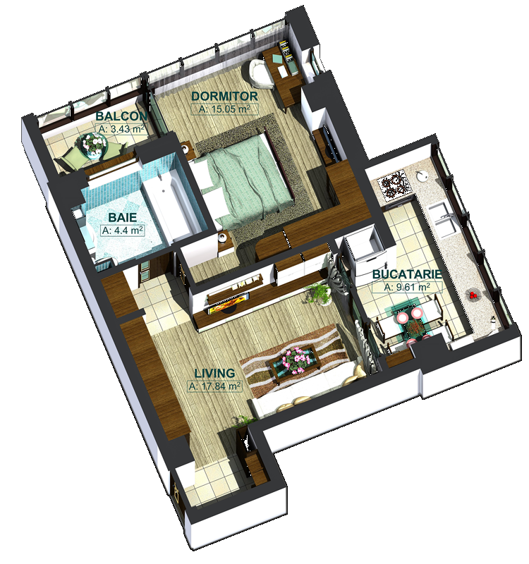 Apartamente cu 2 camere tip 2E, poza 1