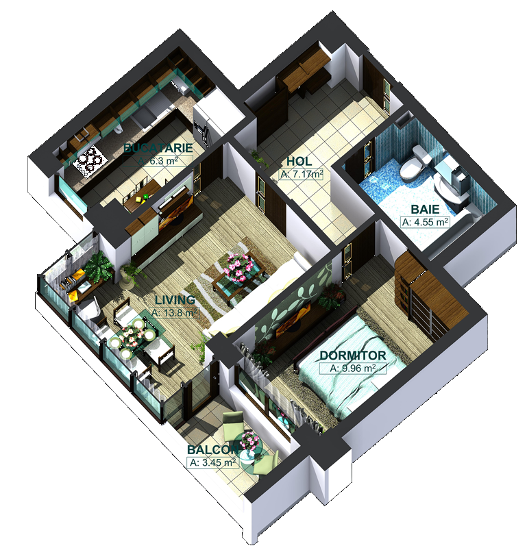 Apartamente cu 2 camere tip 2F, poza 2