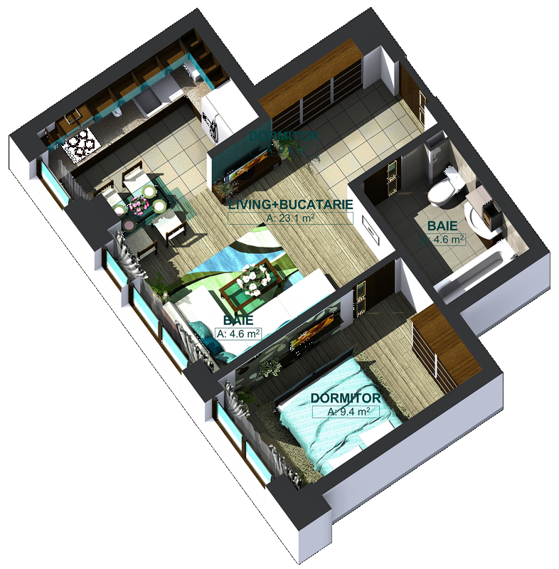 Apartamente cu 2 camere tip 1F, poza 2