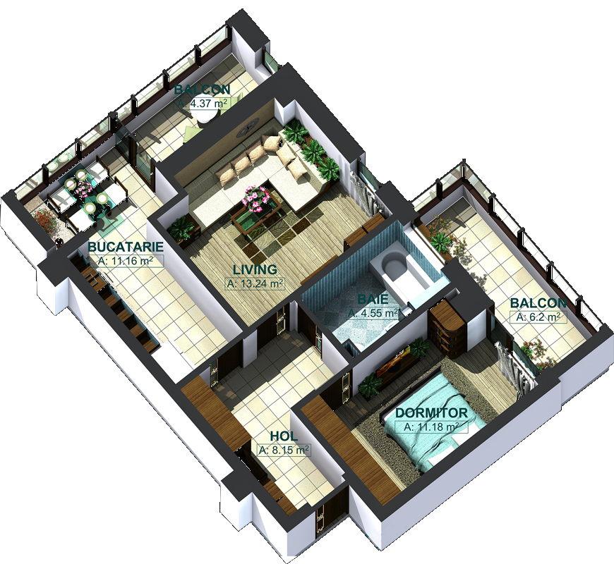 Apartamente cu 2 camere tip 2B, poza 2